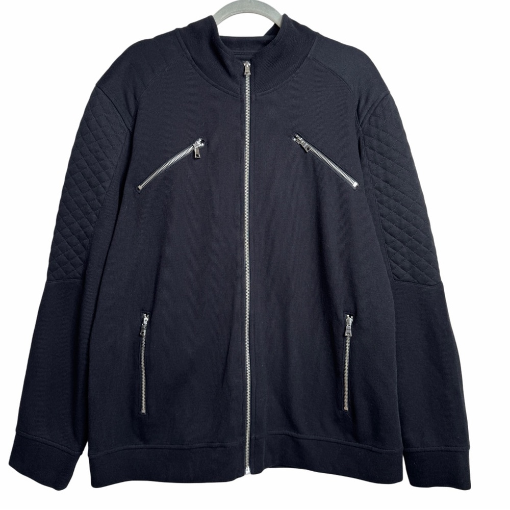 INC International Concepts Full-Zip Quilted Shoulder Jacket‎ Black Men's XXL